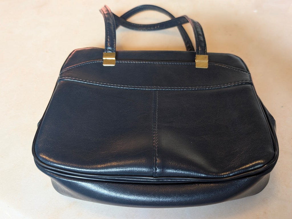 Vintage Navy Blue Frame Handbag Top Handle Purse Structured Bag