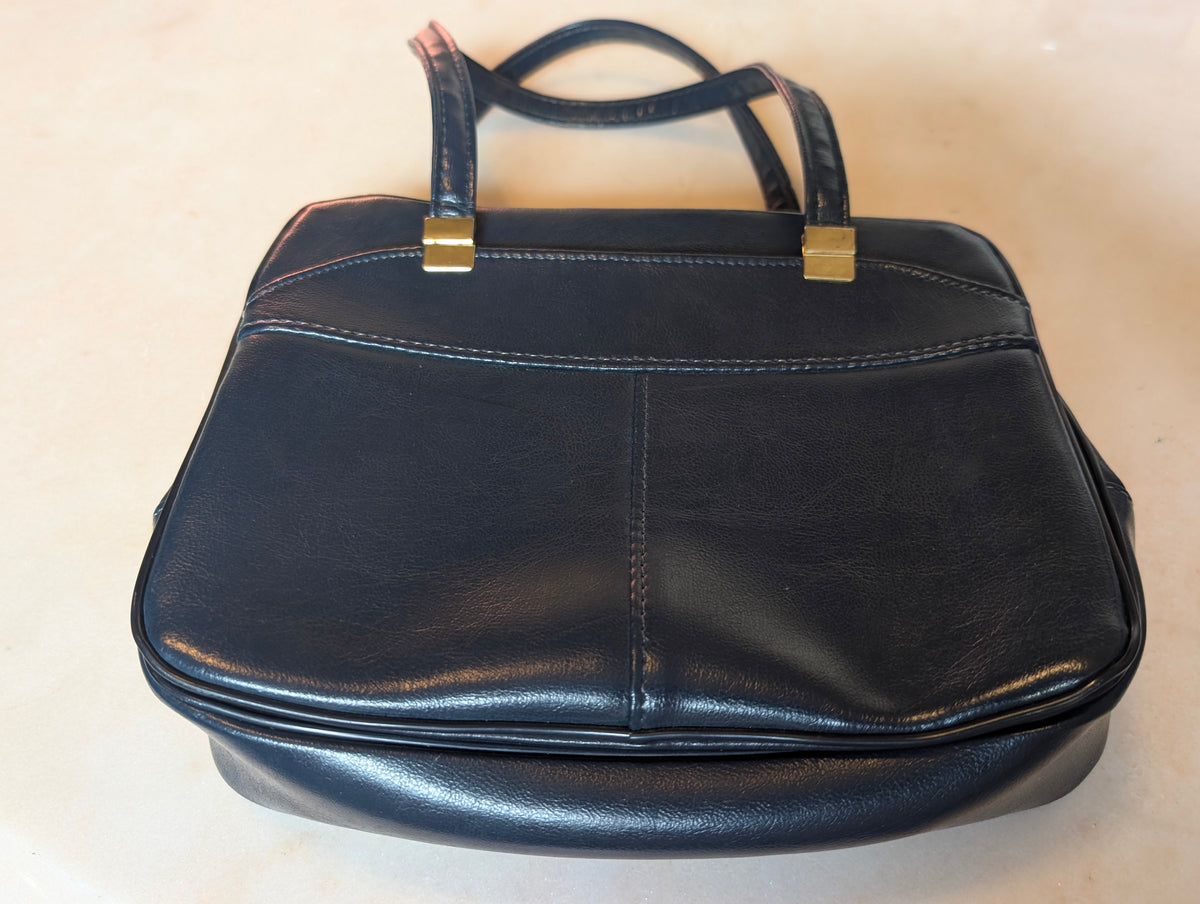 Vintage Navy Blue Frame Handbag Top Handle Purse Structured Bag