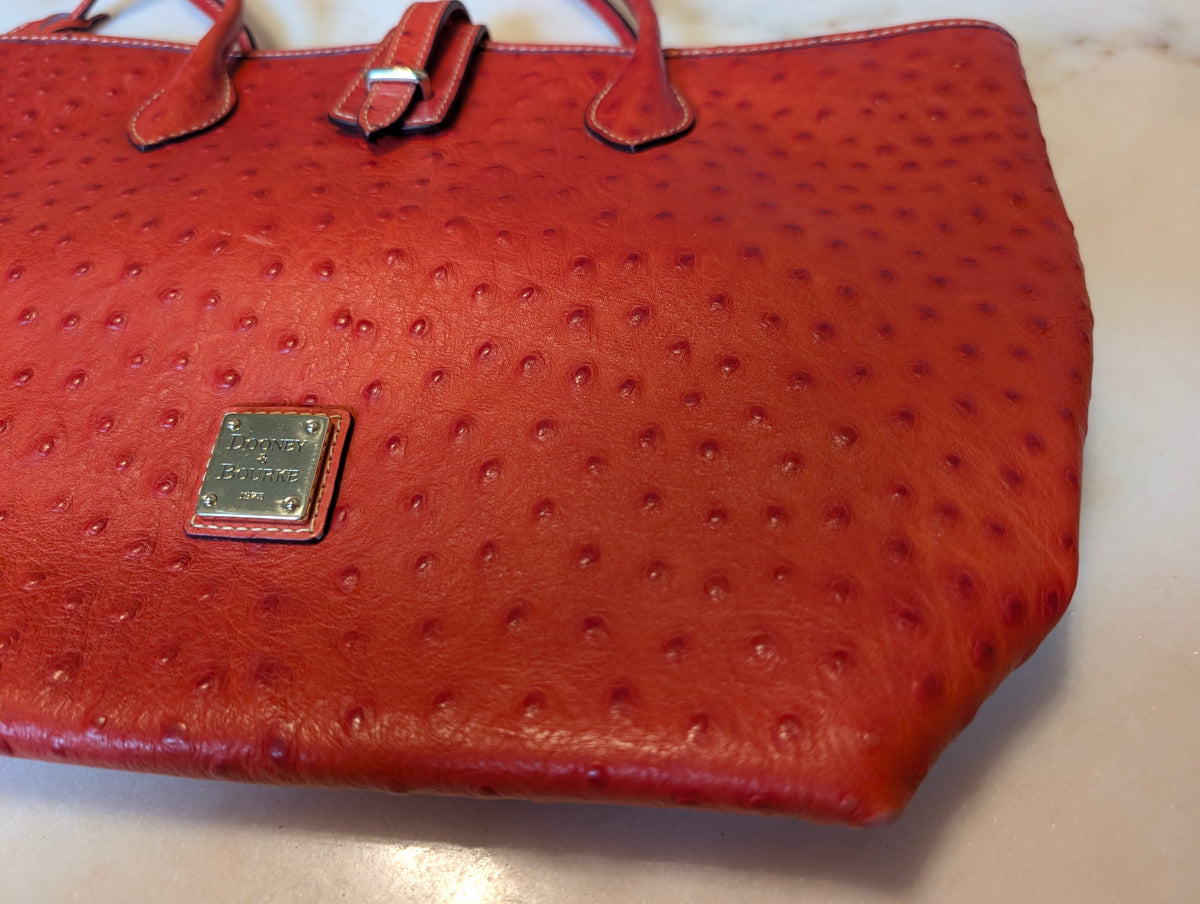 Dooney & Bourke Ostrich-Embossed Leather Tote (Red/Coral)