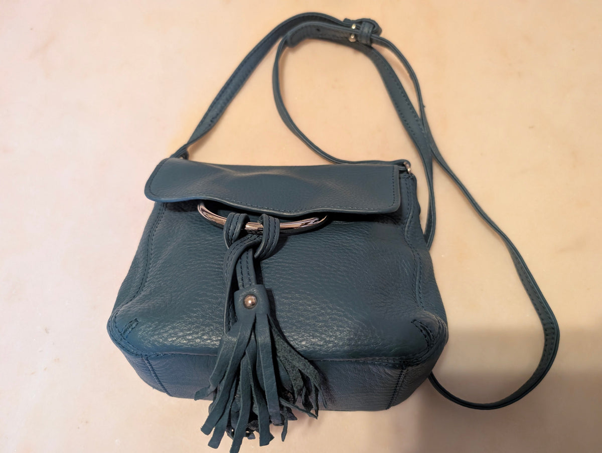 Alfani Leather Crossbody Bag (Teal Blue)