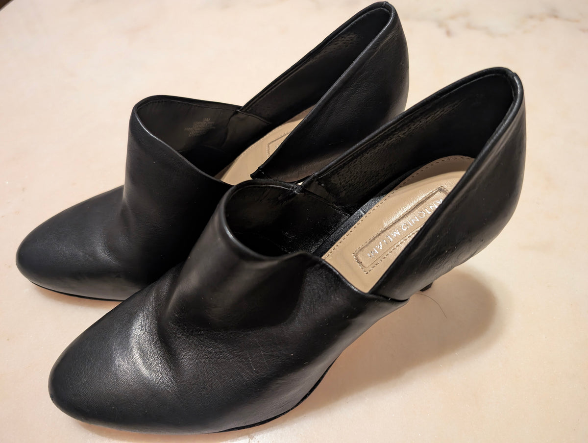 Antonio Melani Black Leather D'Orsay Court Shoes Heels Pumps (9M)