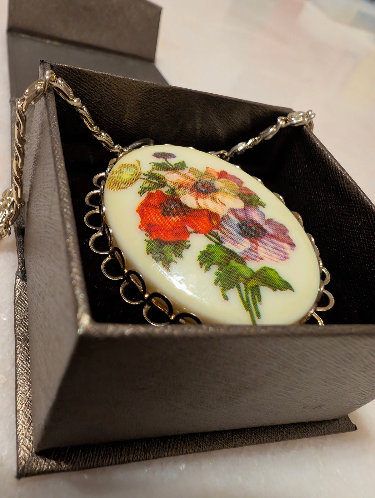 Vintage German Floral Cameo Pendant Necklace & Brooch