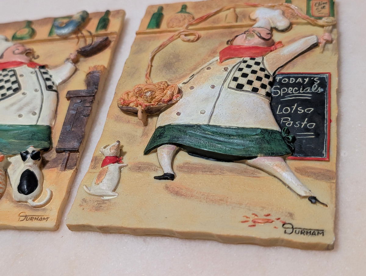Set of 3 Vintage Durham 3D 'Fat Chef' Kitchen Wall Plaques Italian Restaurant