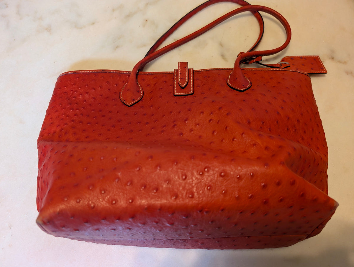 Dooney & Bourke Ostrich-Embossed Leather Tote (Red/Coral)