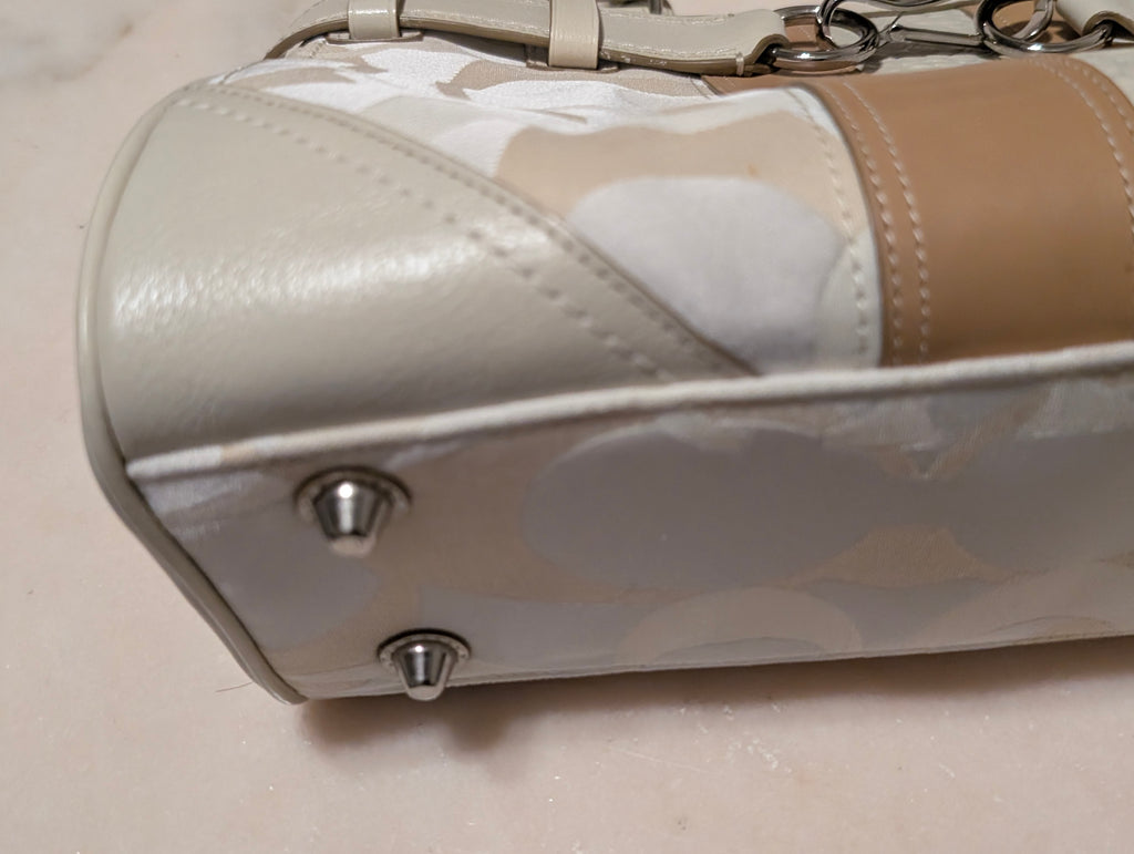 Coach Signature Jacquard Satchel Shoulder Bag Ivory Cream Tan Horsebit Leather