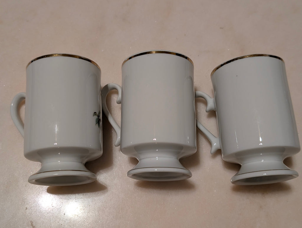 Royal Crown Japan Bird Pedestal Coffee Tea Mugs (3) Gold Trim Porcelain