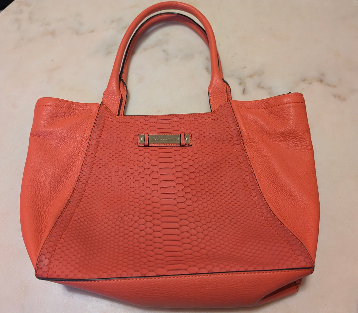 Vince Camuto Coral Orange Leather Tote Bag