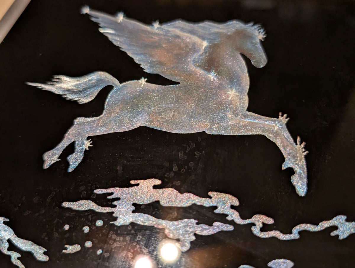 Vintage Kafka Industries #4032 Pegasus 3D Foil Wall Art Framed Fantasy Decor Made in USA 1985