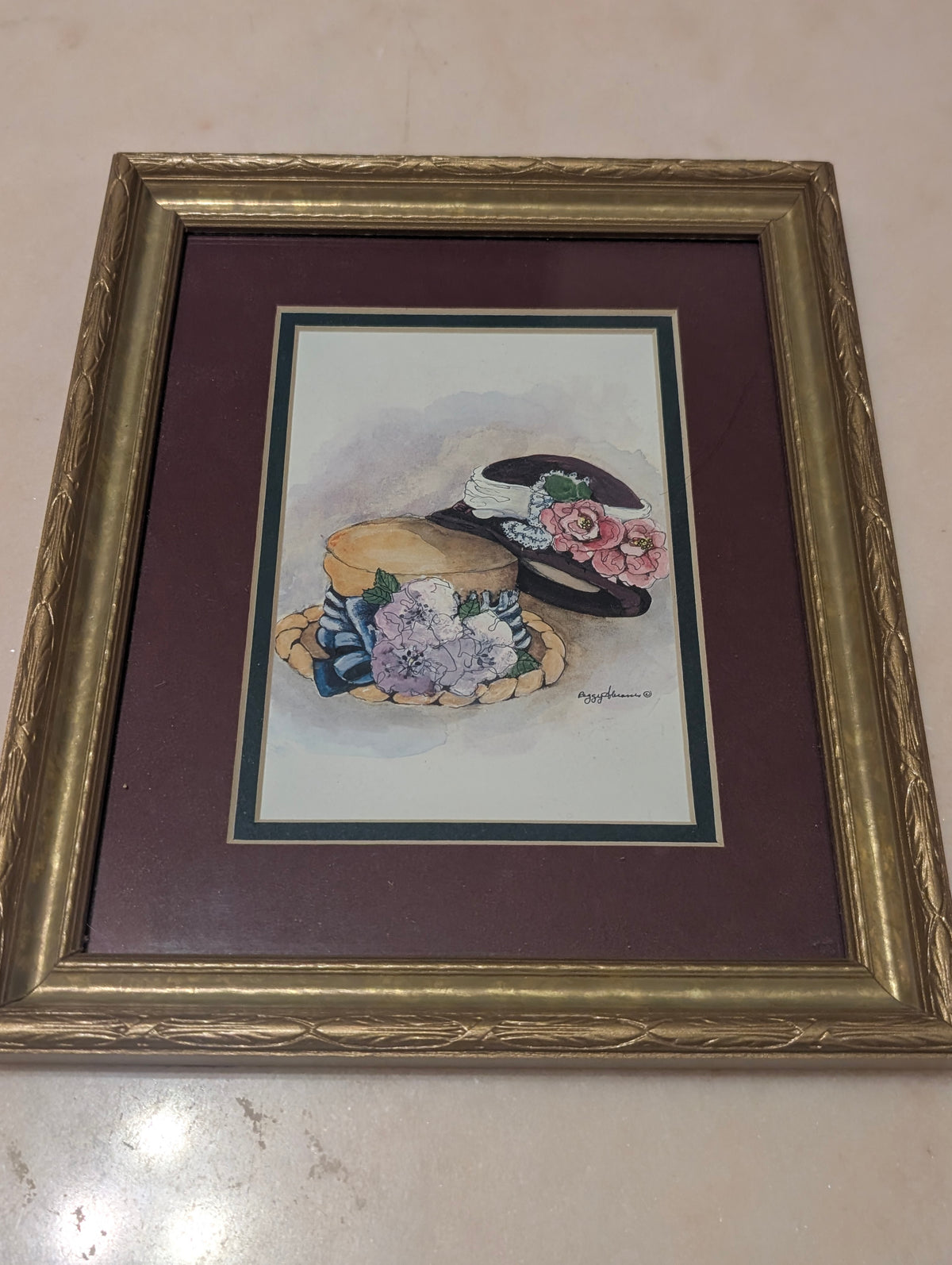 Vintage Peggy Abrams Framed Art Print Set – Victorian Hats & Floral Decor