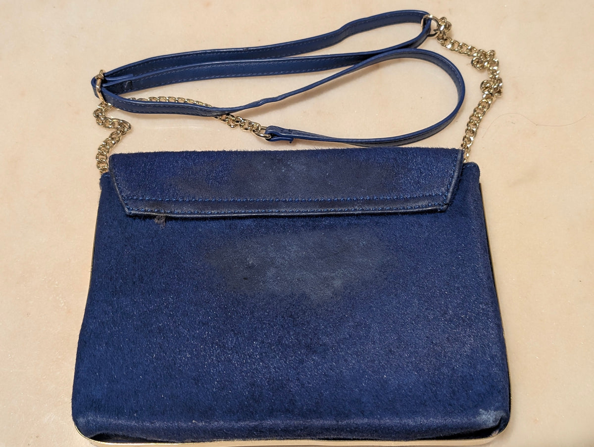 Gianni Bini Royal Blue Genuine Cowhair Leather Clutch Crossbody Bag Gold