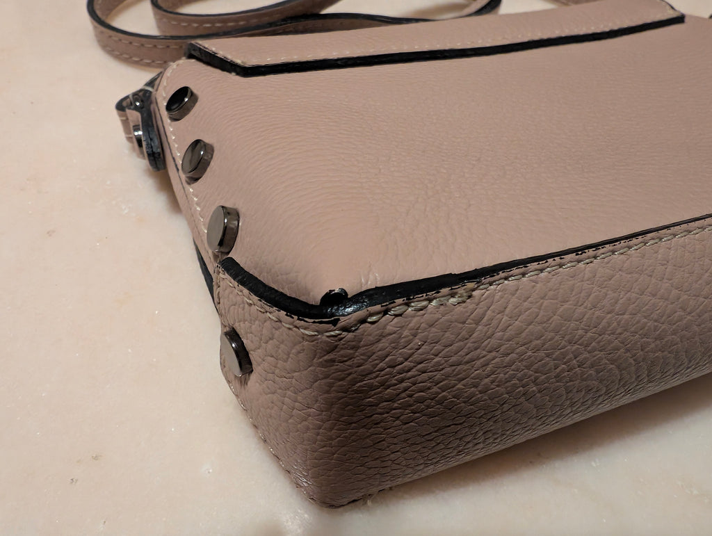 Italian Leather Crossbody Shoulder Bag Taupe Pebbled Leather Made Italy