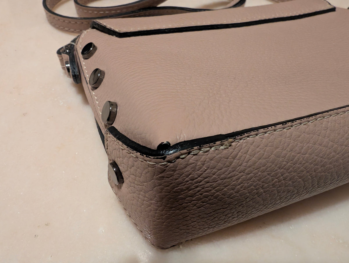 Italian Leather Crossbody Shoulder Bag Taupe Pebbled Leather Made Italy