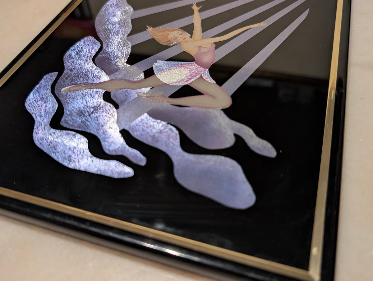 Vintage Kafka Industries #4389 Ballerina 3D Foil Wall Art Framed Ballet Dancer Made in USA