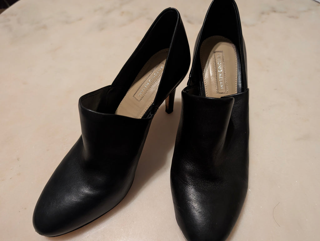 Antonio Melani Black Leather D'Orsay Court Shoes Heels Pumps (9M)