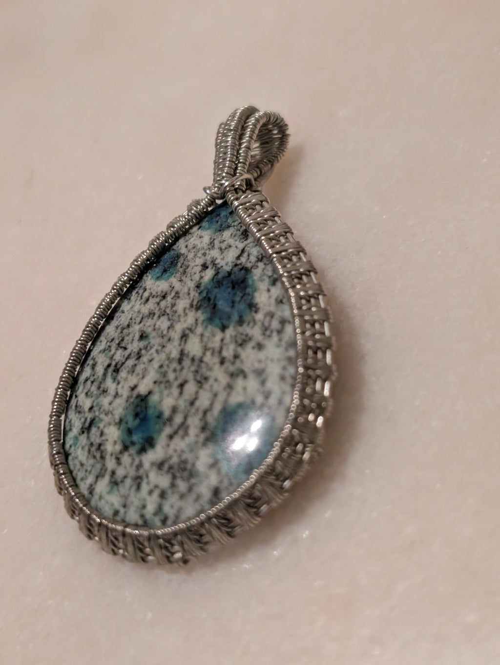 Handmade Wire Wrapped Natural Stone Teardrop Pendant