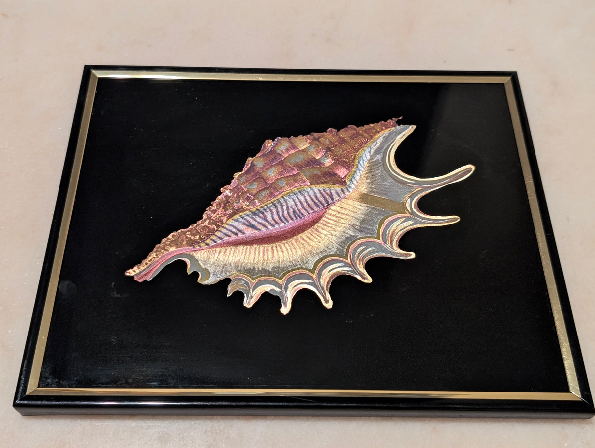 Vintage Kafka Industries #4409 3D Sea Shell Foil Wall Art Framed Coastal Decor Made in USA