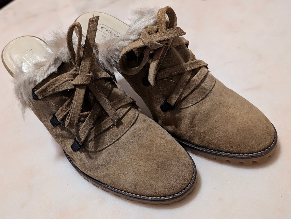 Coach Krisly Suede Leather Lace-Up Mule Heels Women's Size 10B Made in Italy