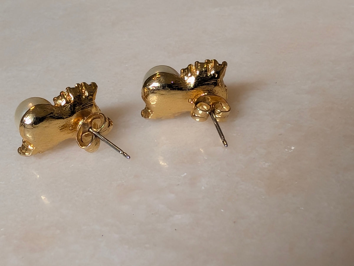 Vintage Gold Tone & Faux Pearl Earrings