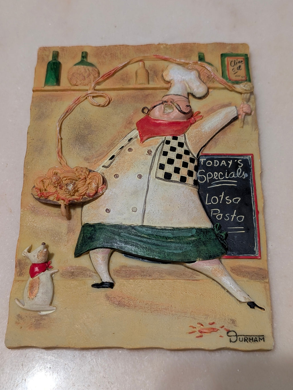 Set of 3 Vintage Durham 3D 'Fat Chef' Kitchen Wall Plaques Italian Restaurant