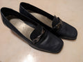 Black Leather Comfort Loafers Square Toe Block Heel Women's Size 6