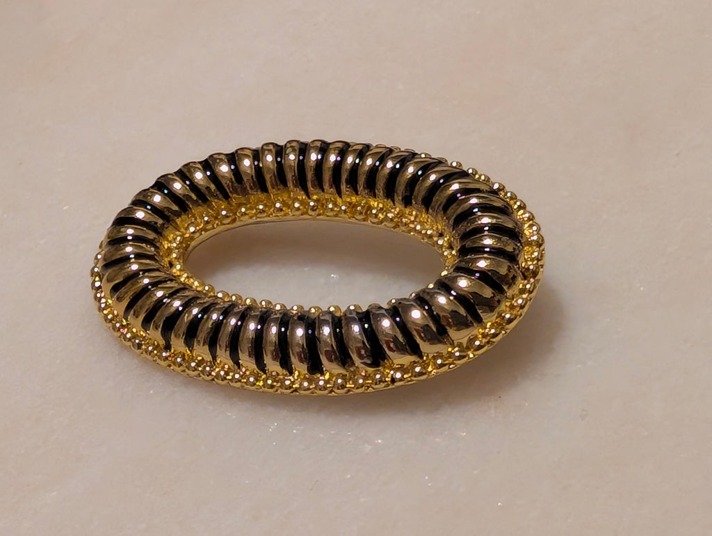 Vintage Black Enamel Gold Tone Oval Brooch