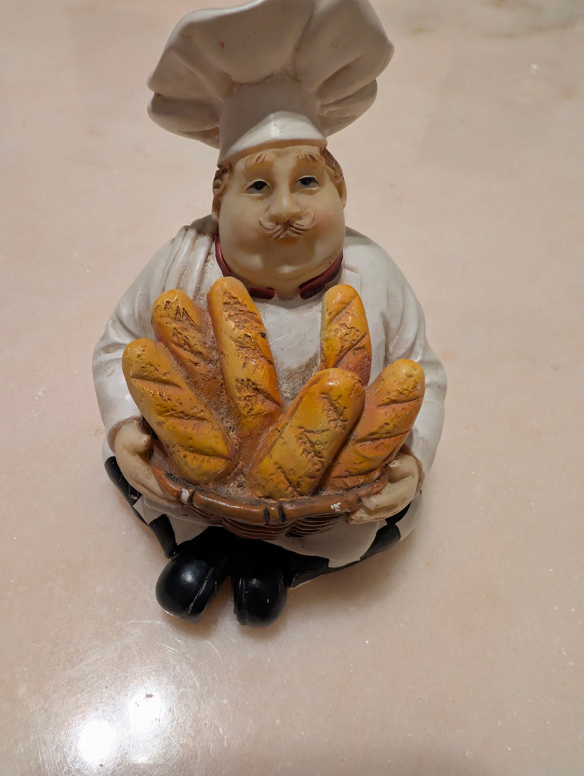Vintage Chef Figurine Holding Bread Basket Resin Kitchen Decor French Baker