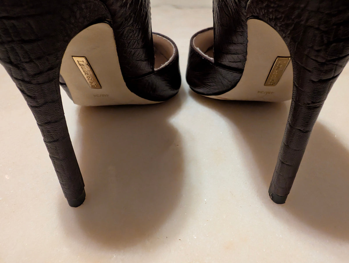 Louise et Cie Brown Embossed Leather D'Orsay Court Shoes Stiletto Heels