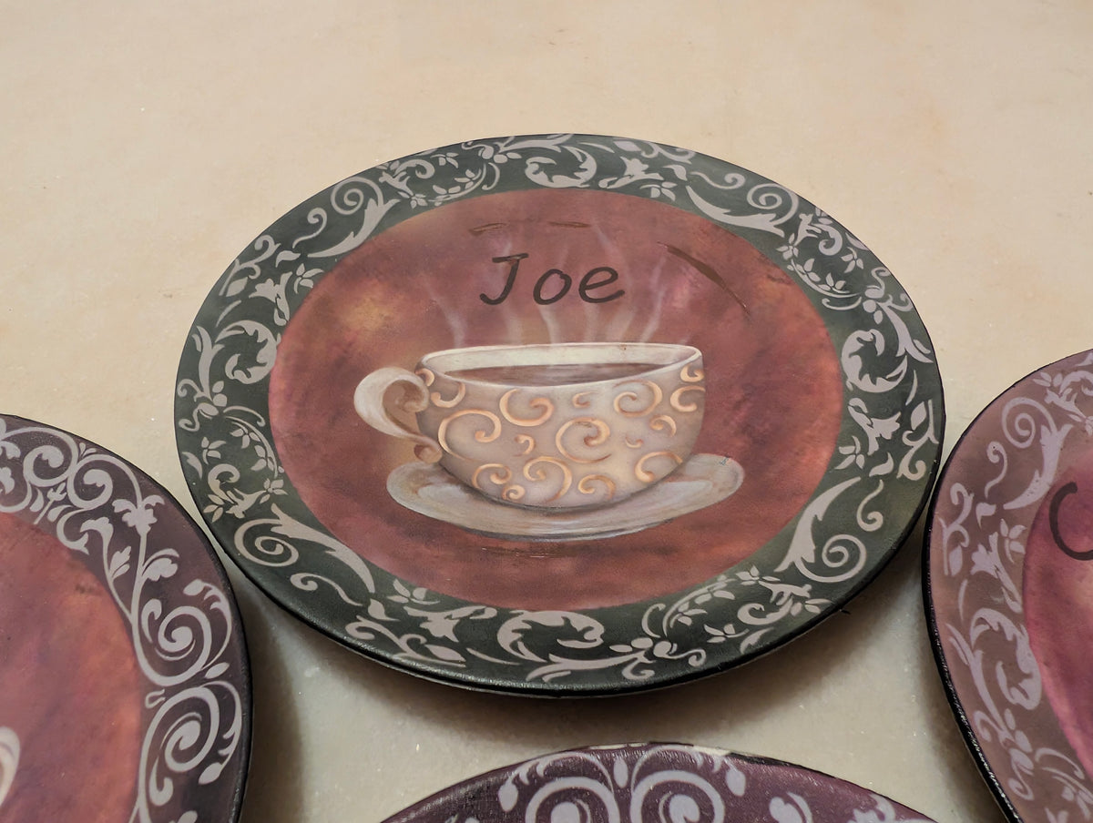 Set of 4 Decorative Coffee Theme Accent Plates decor