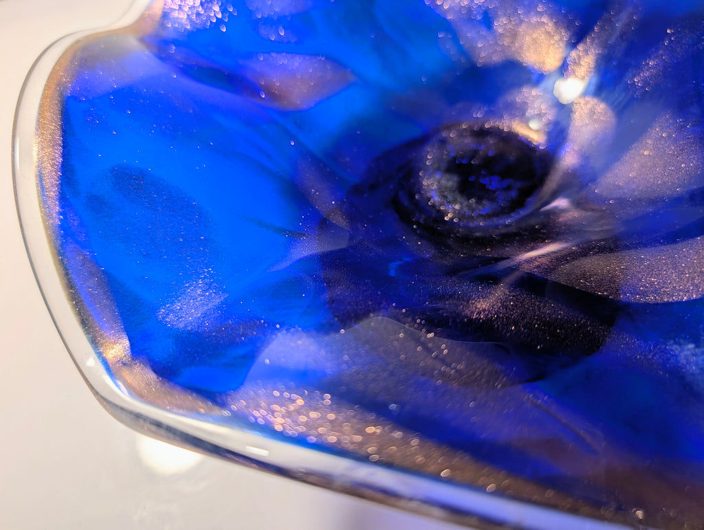 Murano Made in Italy Cobalt Blue Art Glass Pedestal Bowl Centerpiece