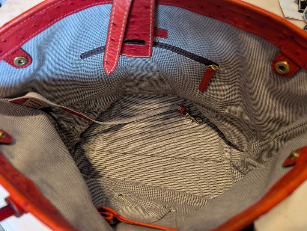 Dooney & Bourke Ostrich-Embossed Leather Tote (Red/Coral)
