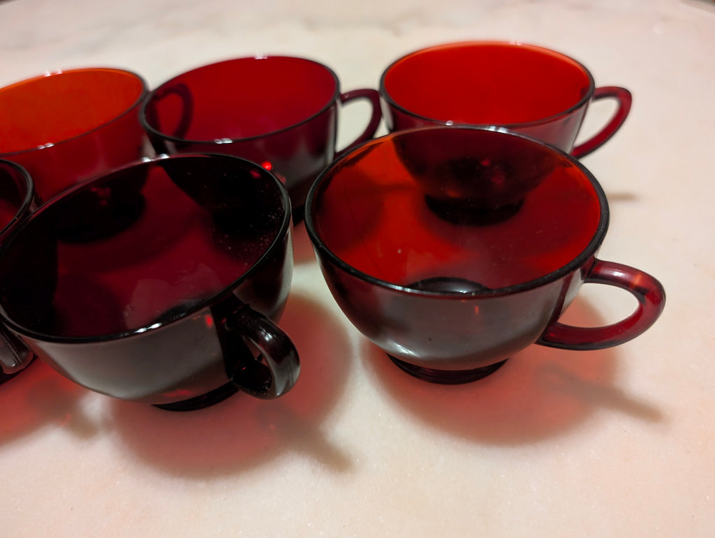Vintage Anchor Hocking Ruby Red Glass Tea Cups – Set of 8 – Cranberry Glass Cups