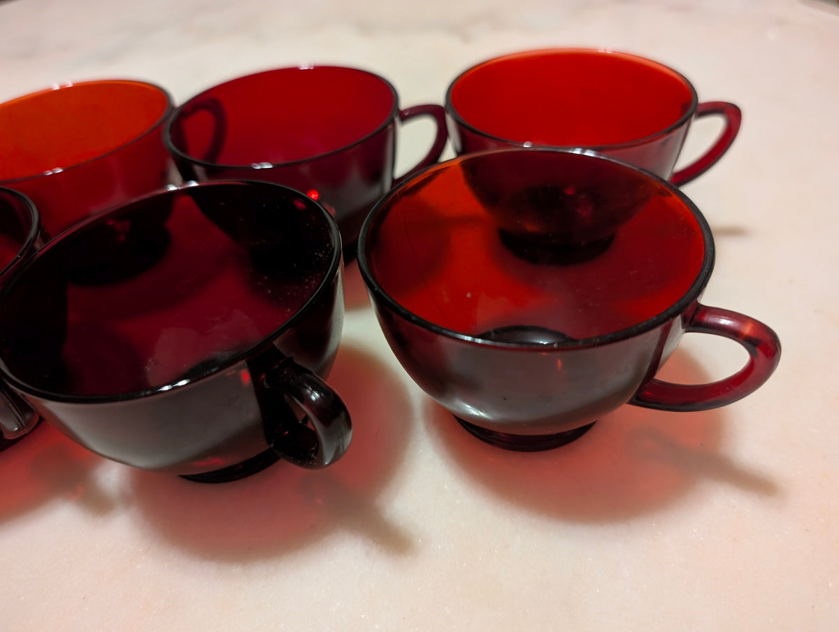 Vintage Anchor Hocking Ruby Red Glass Tea Cups – Set of 8 – Cranberry Glass Cups
