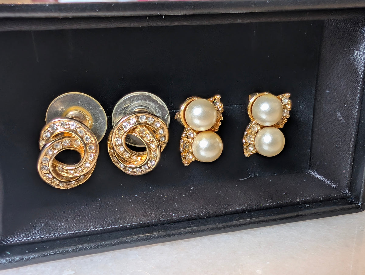 Vintage Gold Tone & Faux Pearl Earrings