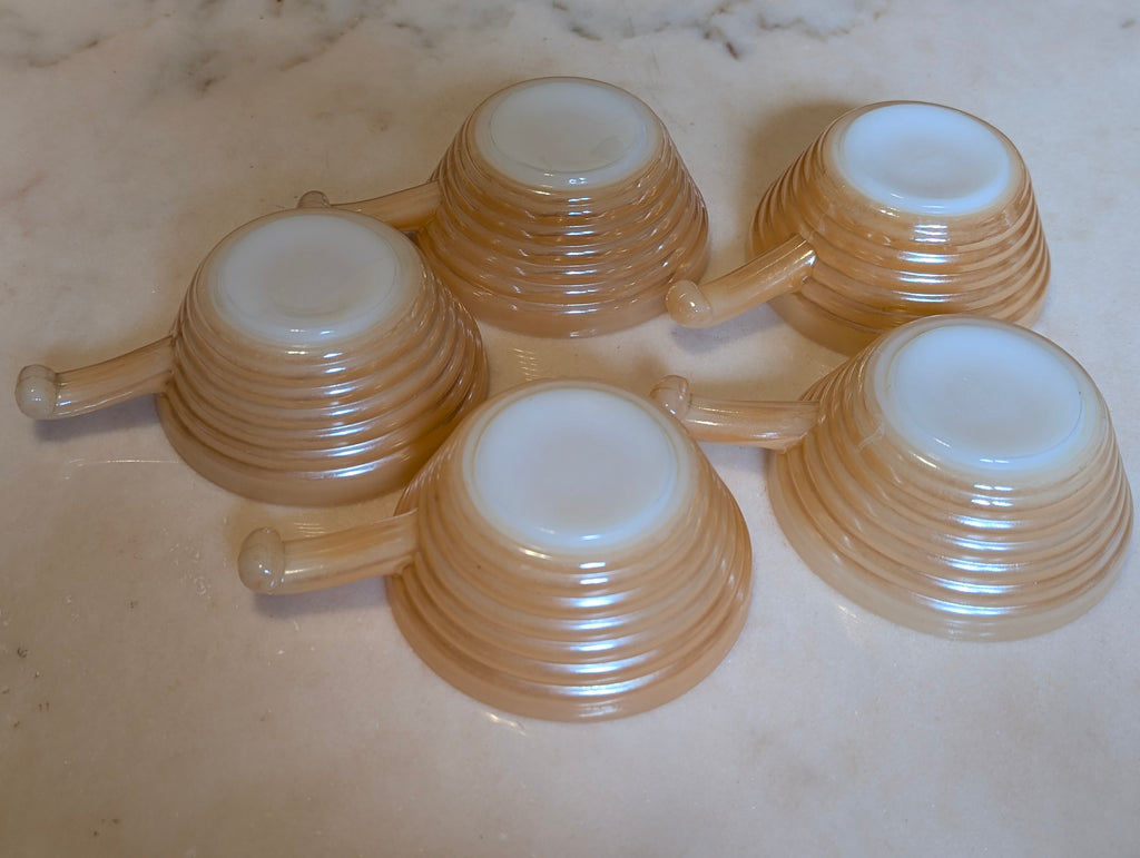 Vintage Fire-King Peach Lustre Milk Glass Tea Cups – Set of 5 – Oven Fire-King Made in USA