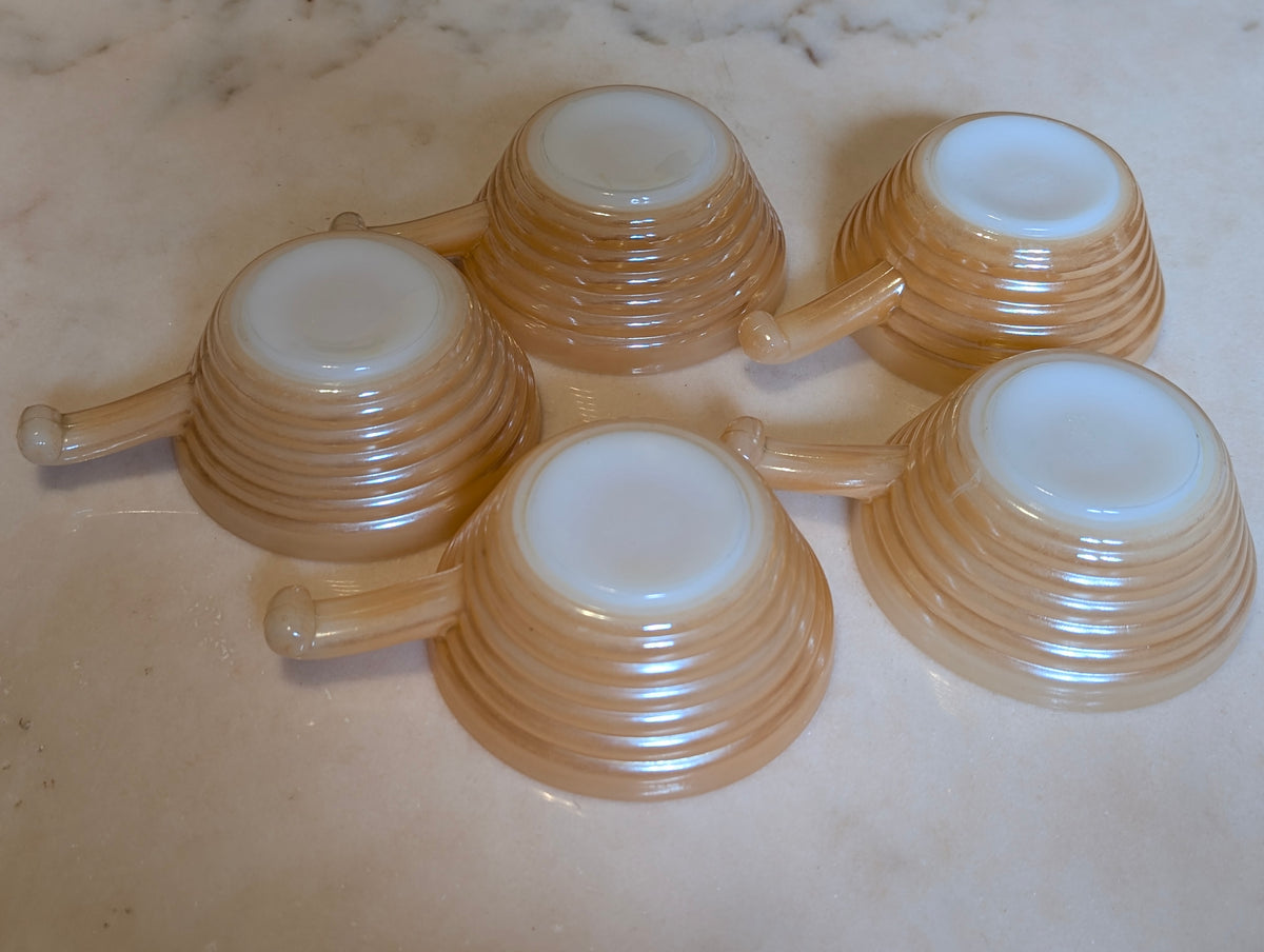 Vintage Fire-King Peach Lustre Milk Glass Tea Cups – Set of 5 – Oven Fire-King Made in USA