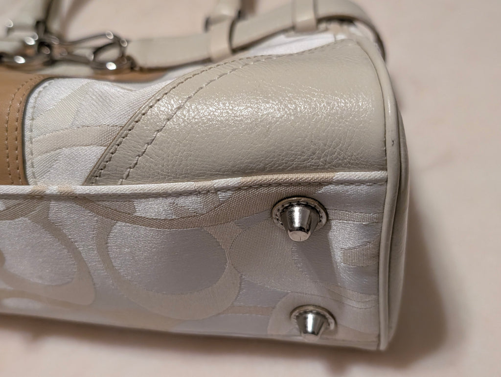 Coach Signature Jacquard Satchel Shoulder Bag Ivory Cream Tan Horsebit Leather