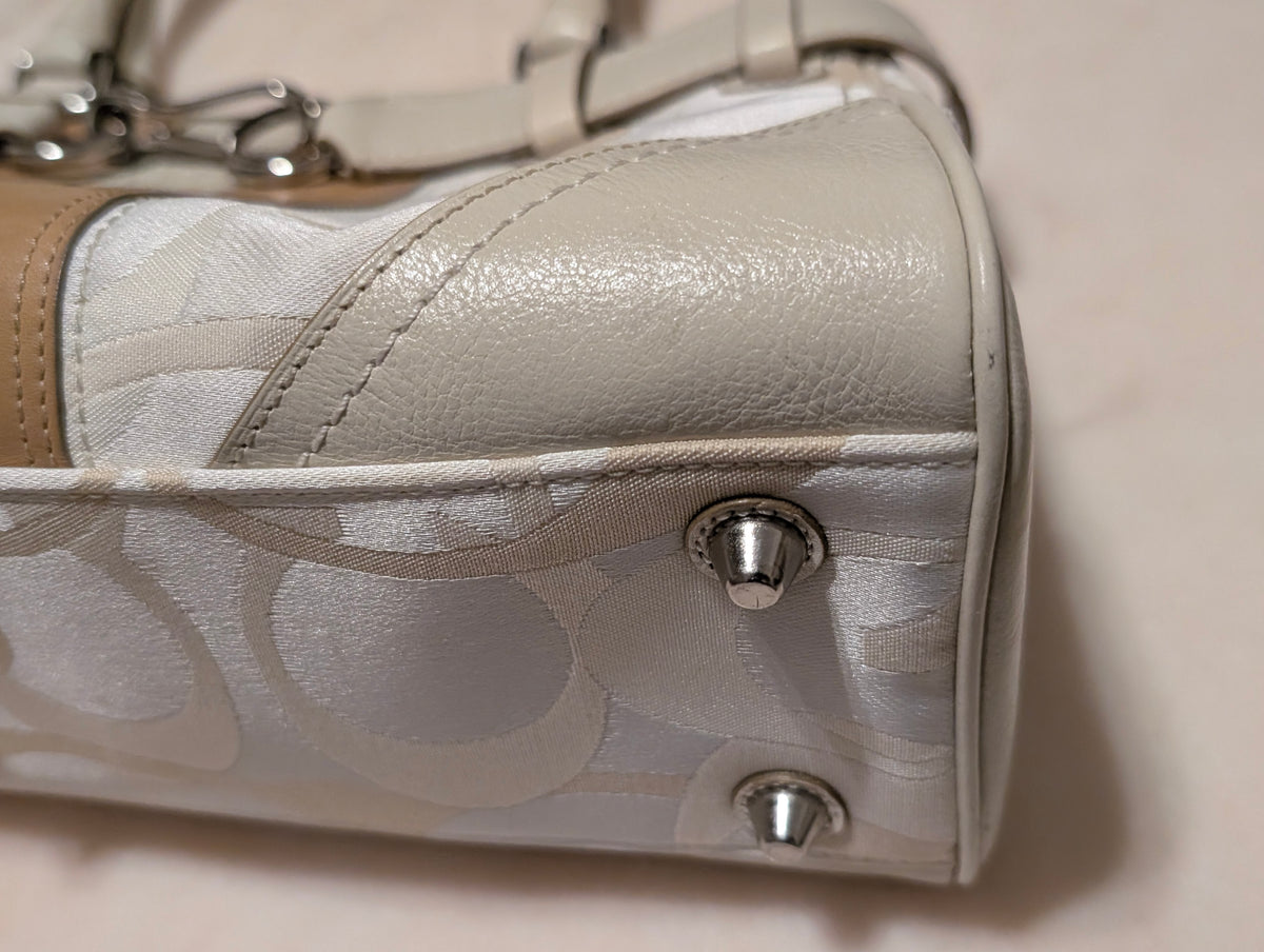 Coach Signature Jacquard Satchel Shoulder Bag Ivory Cream Tan Horsebit Leather