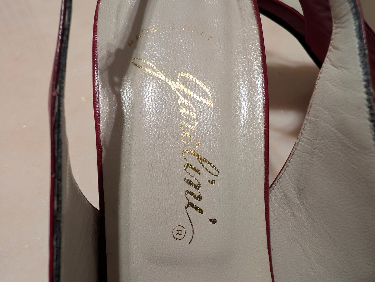Jancolini Made in Italy Red Leather Slingback Heels Size 8M Peep Toe