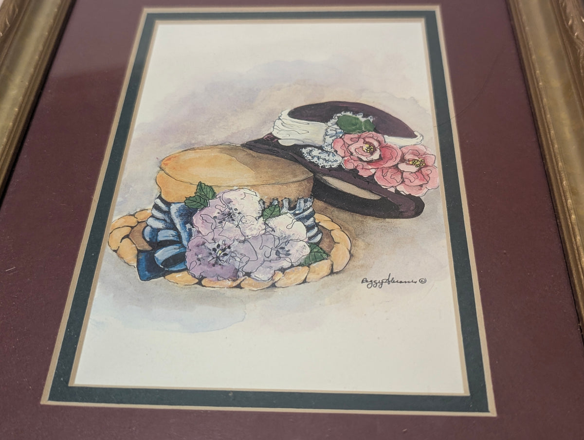 Vintage Peggy Abrams Framed Art Print Set – Victorian Hats & Floral Decor