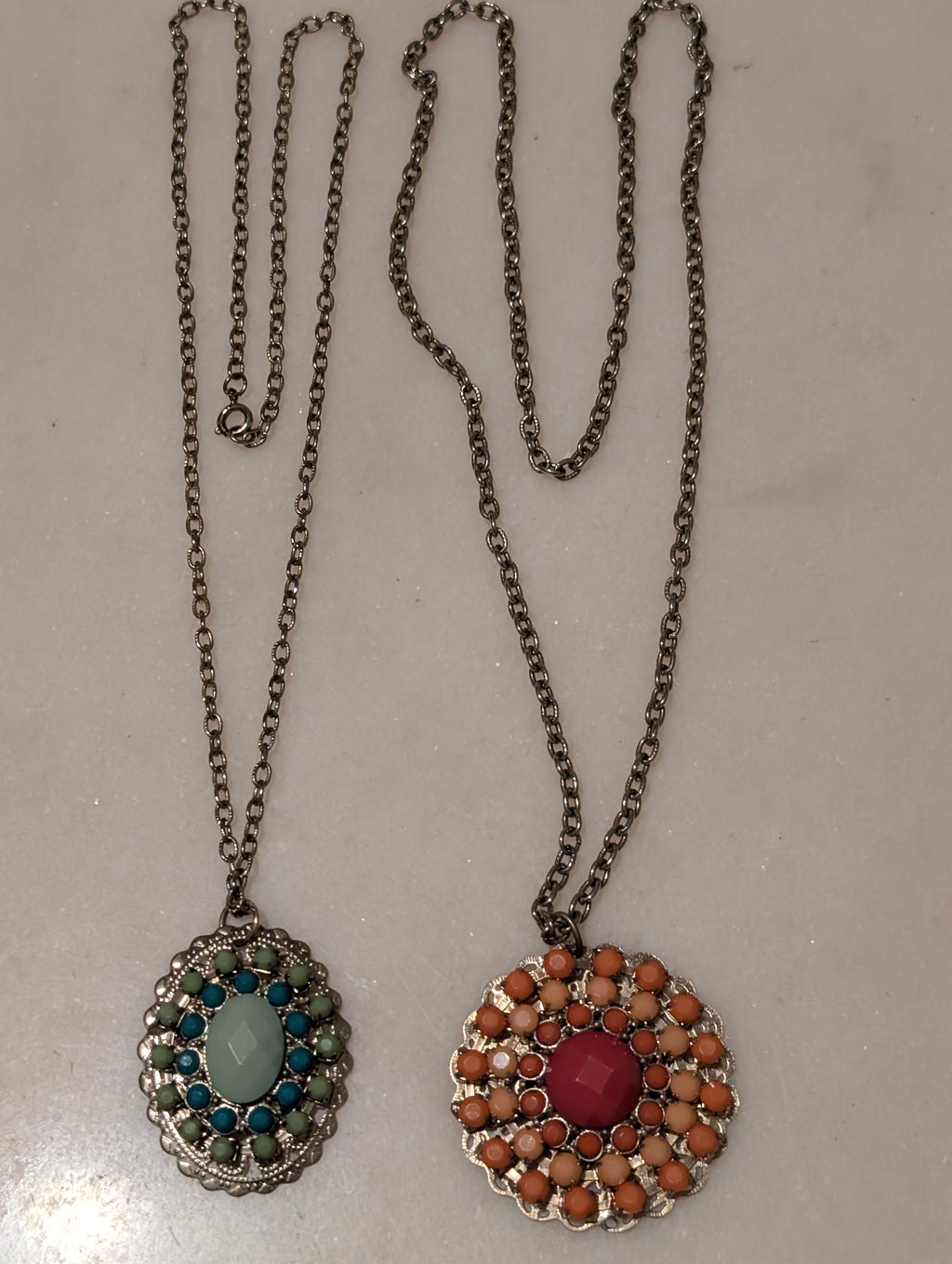 Vintage Statement Pendant Necklace (2, Pink and Aqua)