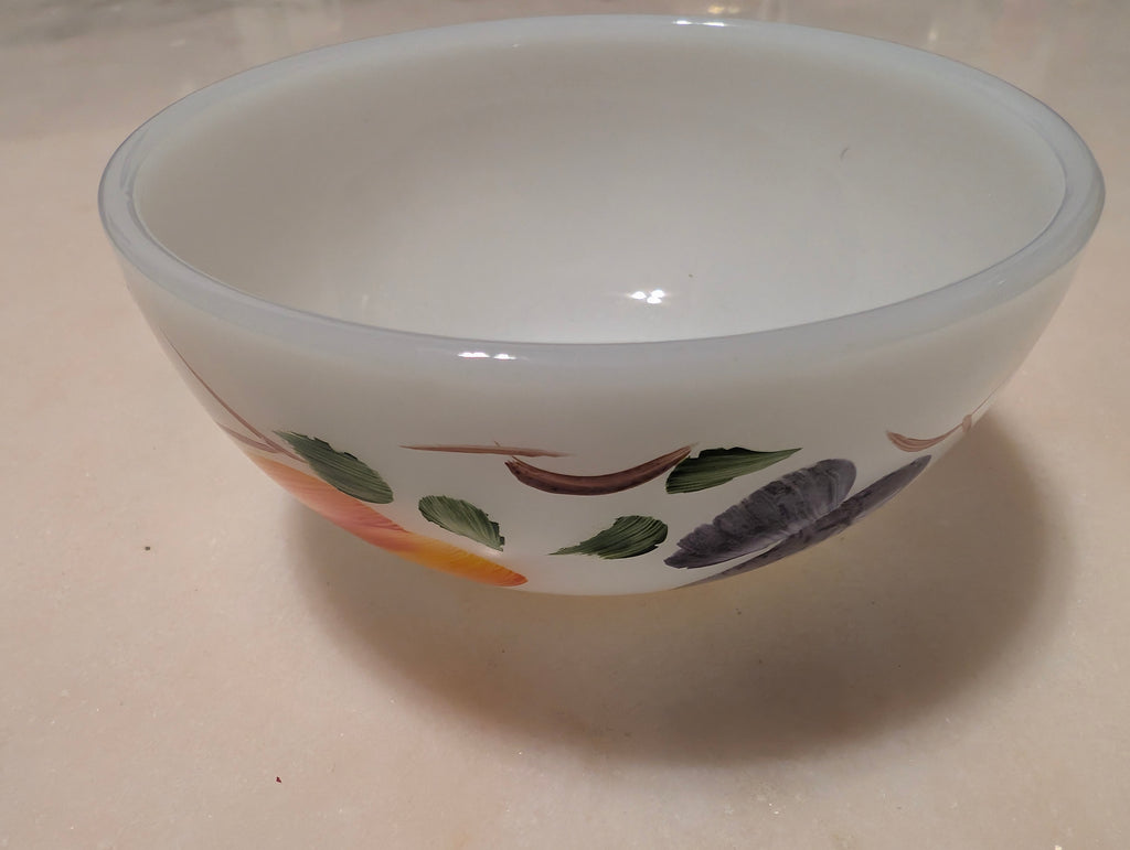 Vintage Fire-King Golden Harvest Milk Glass Bowl Hand Painted USA