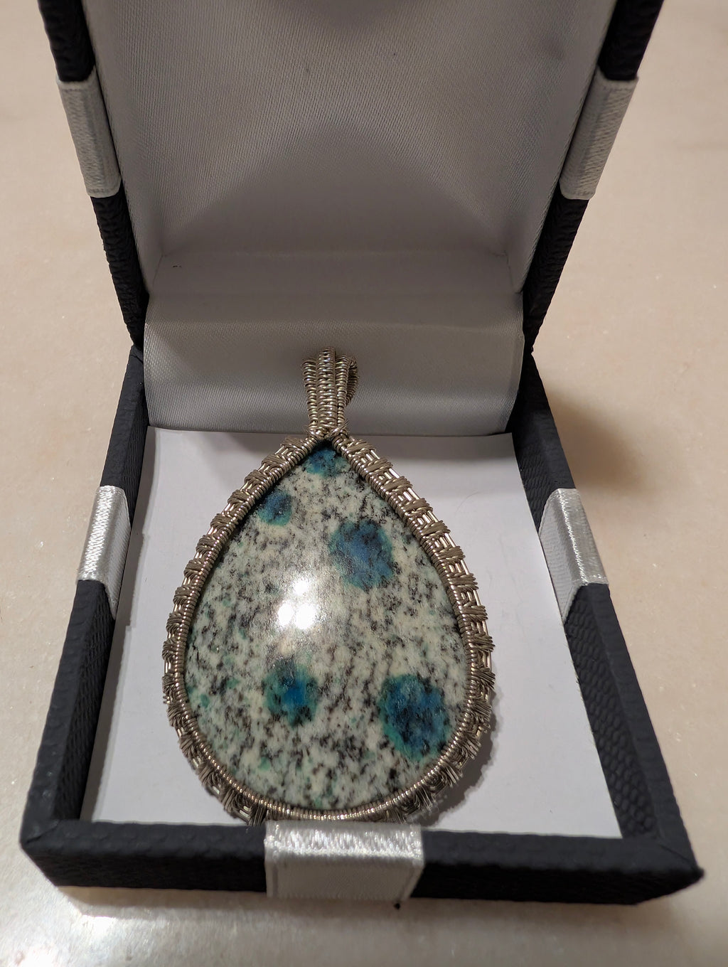 Handmade Wire Wrapped Natural Stone Teardrop Pendant