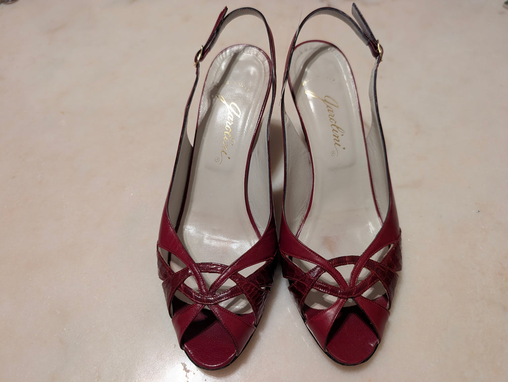 Jancolini Made in Italy Red Leather Slingback Heels Size 8M Peep Toe