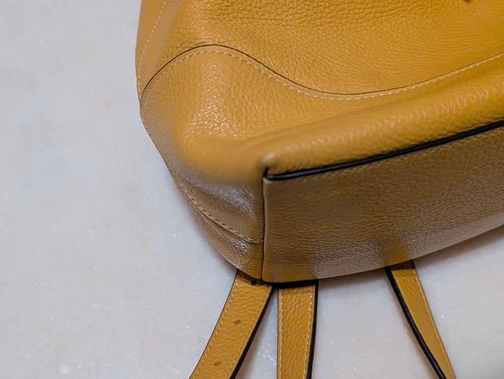 Coach F72645 Mustard Yellow Pebbled Leather Backpack Drawstring Flap Bag