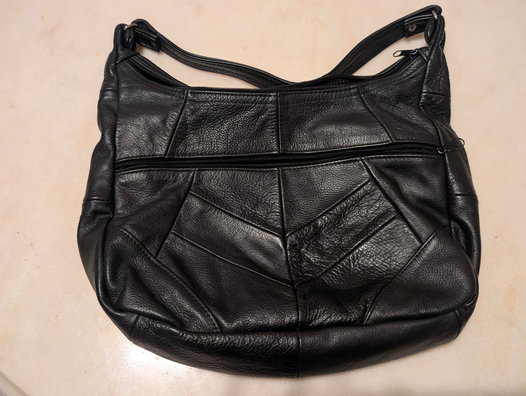 Leather Black Patchwork Shoulder Bag Soft Leather, Made in Mexico