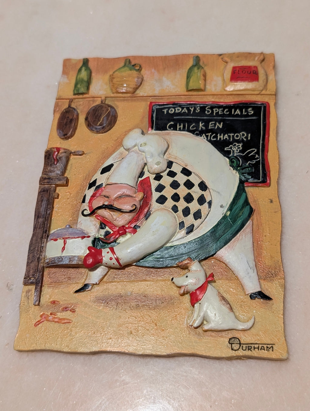 Set of 3 Vintage Durham 3D 'Fat Chef' Kitchen Wall Plaques Italian Restaurant