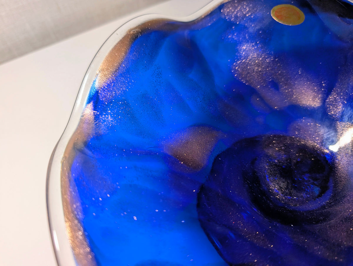 Murano Made in Italy Cobalt Blue Art Glass Pedestal Bowl Centerpiece
