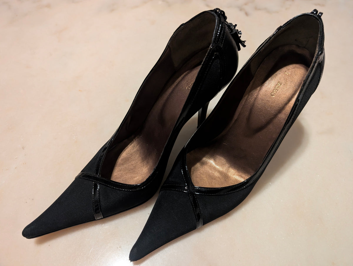 Iramo Italy Black Pointed Toe Pumps Tassel Heels EU 37 US 6.5-7 Leather Sole