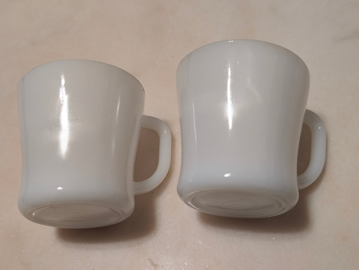 Vintage Federal Glass White Milk Glass Coffee Mugs D-Handle Set of 2 USA