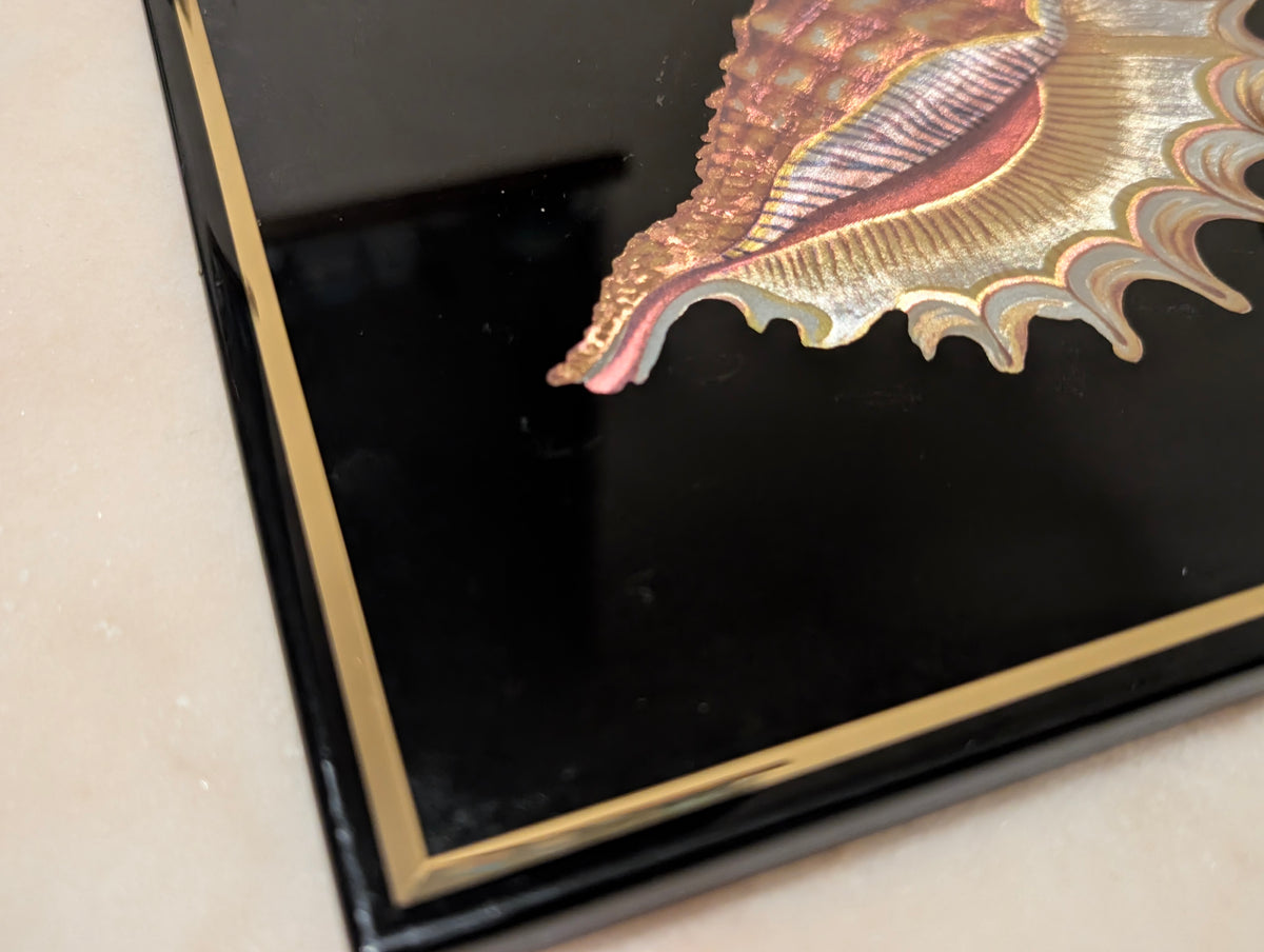 Vintage Kafka Industries #4409 3D Sea Shell Foil Wall Art Framed Coastal Decor Made in USA